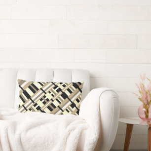 Plaid in Taupe, Tan, Black, White Modern Lumbar Cushion
