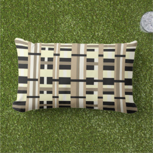 Plaid in Taupe, Tan, Black, White Modern Lumbar Cushion