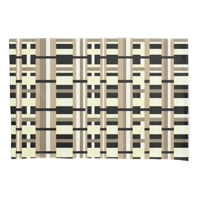 Plaid in Taupe, Tan, Black, White Modern Pillowcase (Front)