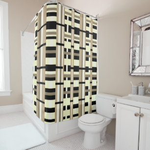 Plaid in Taupe, Tan, Black, White Modern Shower Curtain