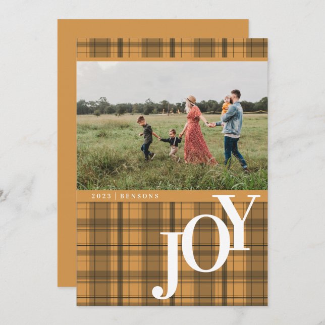 Plaid JOY Gold Holiday Card (Front/Back)