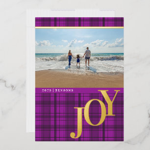 Plaid JOY Purple Real Foil Holiday Card