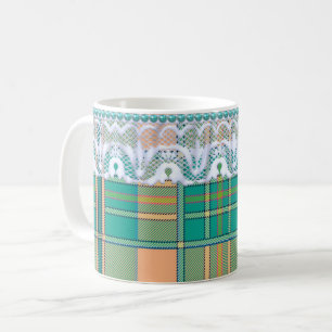 Plaid lace green peach cute coffee mug