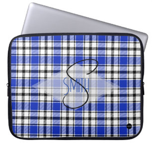Plaid Laptop Cover w blue, black and white