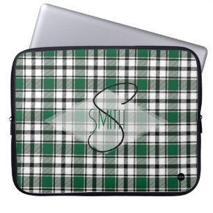 Plaid Laptop Cover w Green black and white HAMbyWG