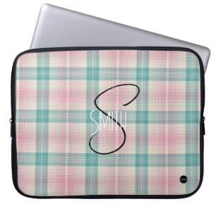 Plaid Laptop Cover with Pink and Aqua HAMbyWG
