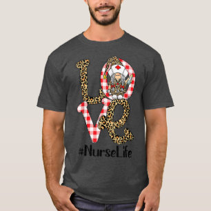 Plaid Leopard Gnome LOVE Nurse Life Funny Valentin T-Shirt