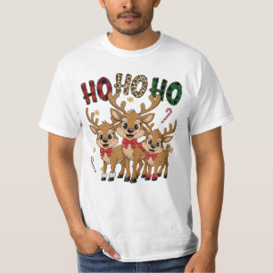 Plaid & Leopard Ho Ho Ho Reindeer Kids Christmas T-Shirt