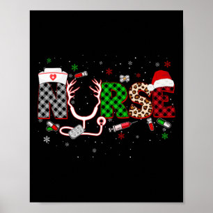 Plaid Leopard Nurse Christmas Xmas Rn Cna Icu Scur Poster