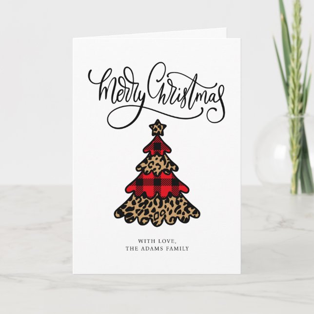 Plaid & Leopard Print Christmas Tree Card (Front)