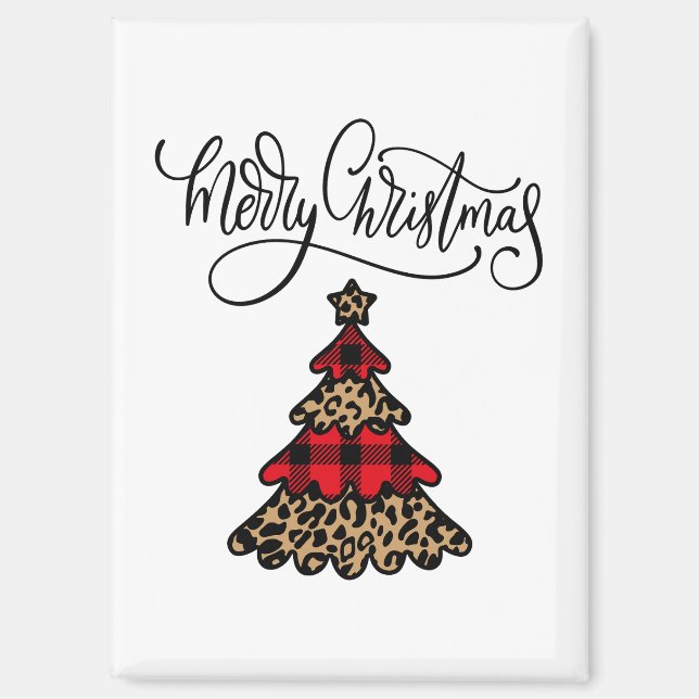 Plaid & Leopard Print Christmas Tree Magnet (Front)