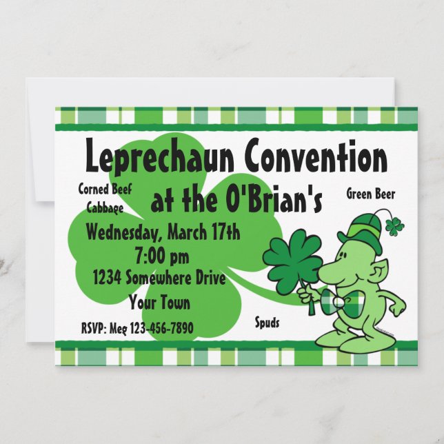 Plaid Leprechaun Custom Invitations (Front)