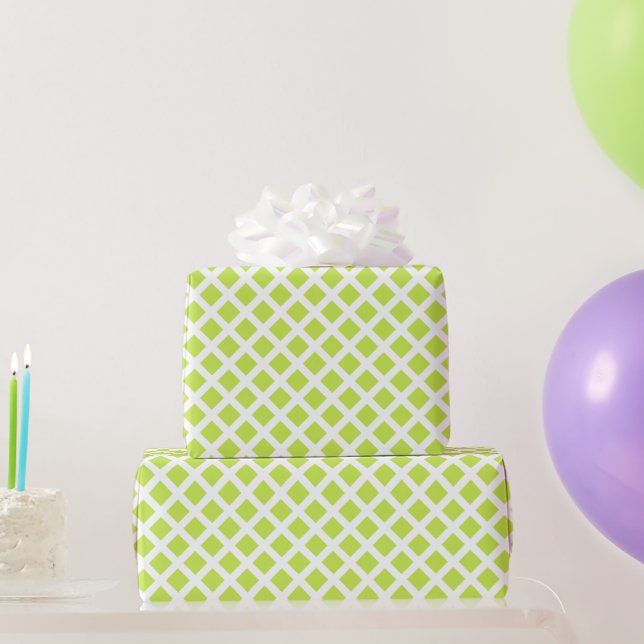 Plaid lime green and white pastel diamond pattern wrapping paper (Party Gifts)