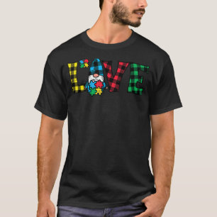 Plaid Love Gnome Puzzle Cute Autism Awareness Men T-Shirt