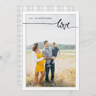 Plaid LOVE Minimal Script Grey Vertical Holiday Ca