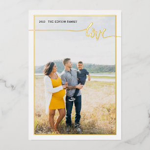 Plaid LOVE Minimal Script Real Foil Holiday Card