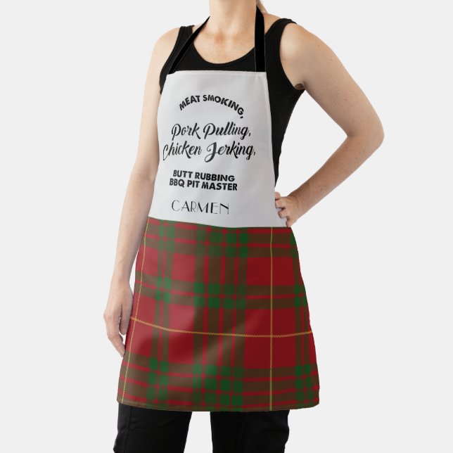 Plaid MacTavish Red Green Chequered Tartan Apron (Insitu)