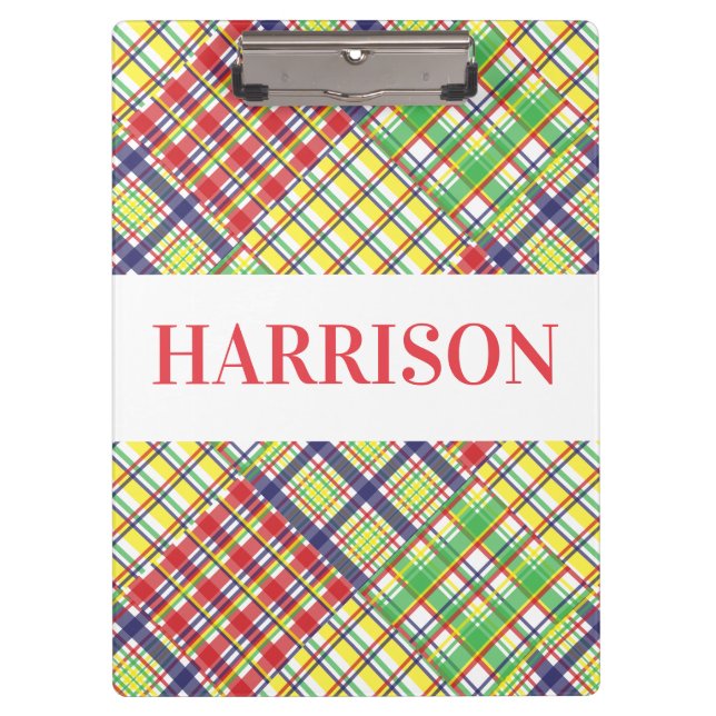 Plaid Madras Personalised Clipboard (Front)