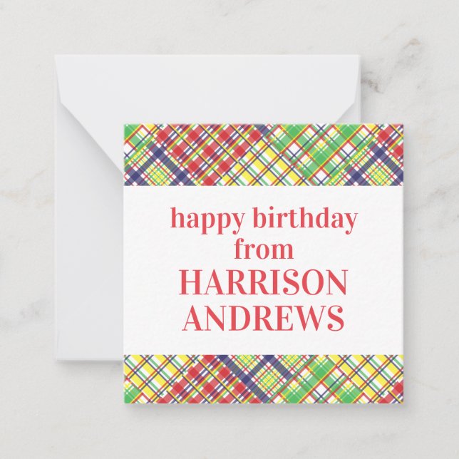 Plaid Madras Personalised Gift Enclosure Cards (Front)