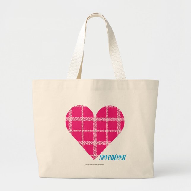 Plaid Magenta 2 Large Tote Bag (Front)