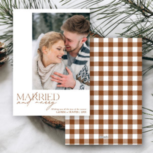 Plaid Married and Merry Newlyweds Photo Holiday Card