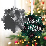 Plaid Married & Merry Script Big Photo Christmas  Tree Decoration Card<br><div class="desc">These festive paper ornament cards feature a large single photo on the front of the card. On the back is a cosy green and black plaid background, a large EDITABLE script greeting in white, and your text in a classic serif font. These ornaments make a fabulous holiday card that will...</div>