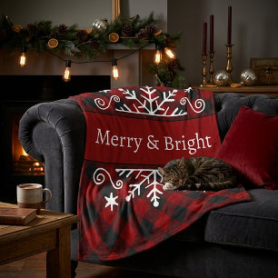 Plaid Merry & Bright snowflake Fleece Blanket