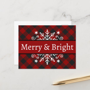Plaid Merry & Bright snowflake Postcard