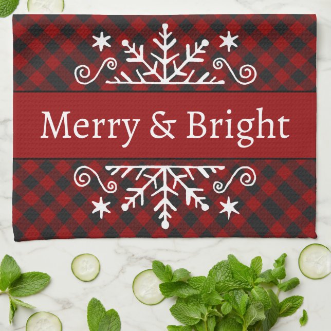 Plaid Merry & Bright snowflake  Tea Towel (Folded)