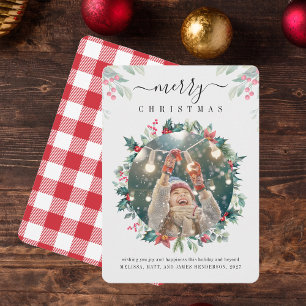 Plaid Merry Christmas Family Photo Mistletoe Card