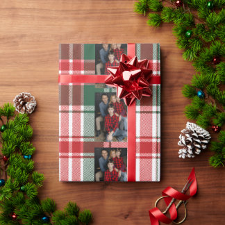 Plaid Merry Christmas Family Photo Wrapping Paper