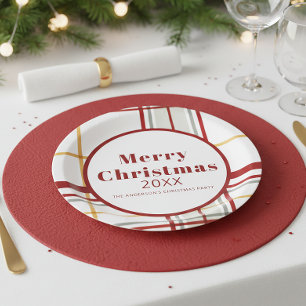 Plaid Merry Christmas Holiday Party Paper Plate