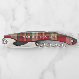 Plaid Merry Christmas Modern Red Rustic Check Corkscrew
