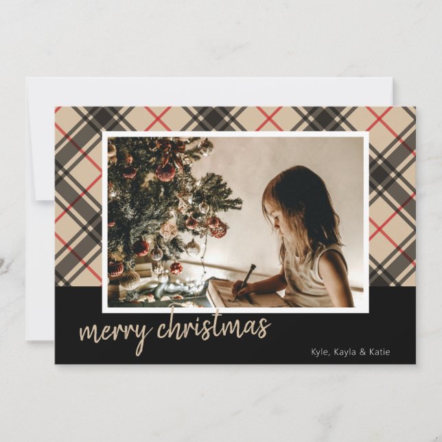 Plaid Merry Christmas Multi Photo Christmas Cards (Front)