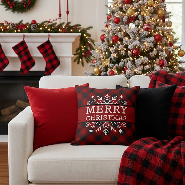 Plaid Merry Christmas snowflake  Cushion (Creator Uploaded)