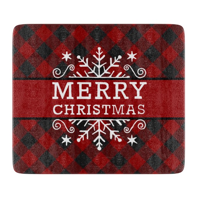 Plaid Merry Christmas snowflake  Cutting Board (Front)