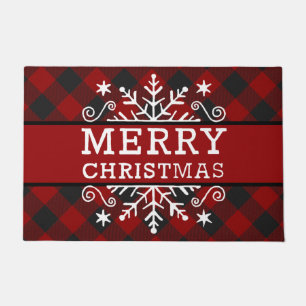 Plaid Merry Christmas snowflake Doormat