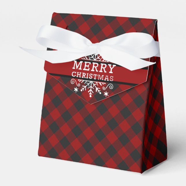 Plaid Merry Christmas snowflake  Favour Box (Front Side)