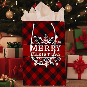 Plaid Merry Christmas snowflake Medium Gift Bag