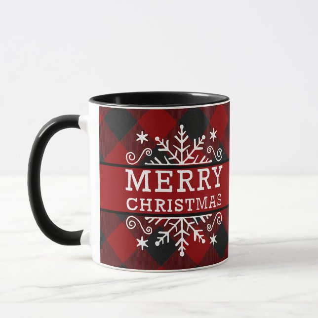 Plaid Merry Christmas snowflake  Mug (Left)