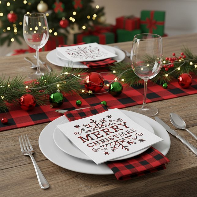 Plaid Merry Christmas snowflake Napkin (Creator Uploaded)