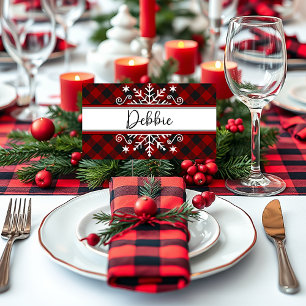 Plaid Merry Christmas snowflake Place Card