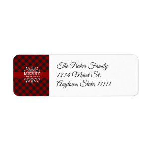 Plaid Merry Christmas snowflake  Return Address Label
