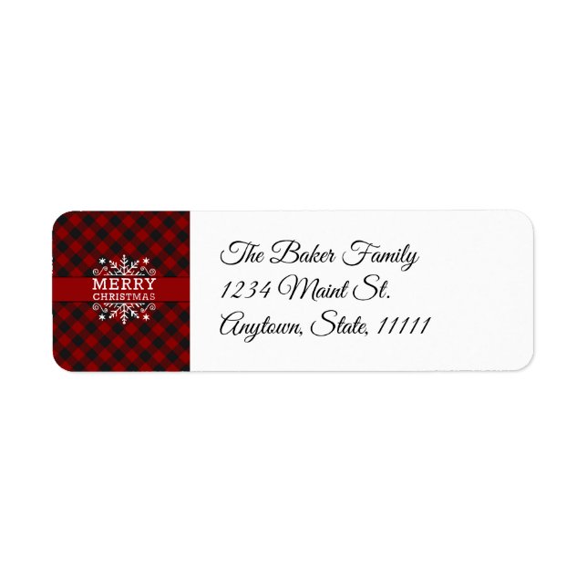 Plaid Merry Christmas snowflake  Return Address Label (Front)