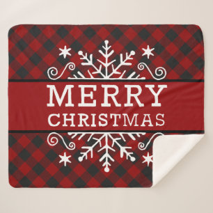 Plaid Merry Christmas snowflake Sherpa Blanket