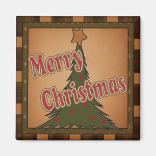 Plaid Merry Christmas Tree Gift Magnet