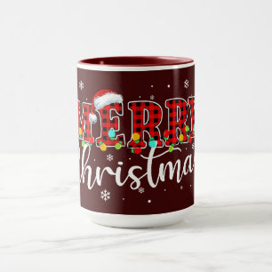 Plaid MERRY Letters with Santa Hat  Mug