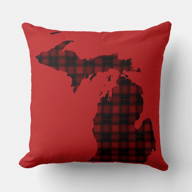 Plaid Michigan | Red and Black Plaid Cushion (Front)