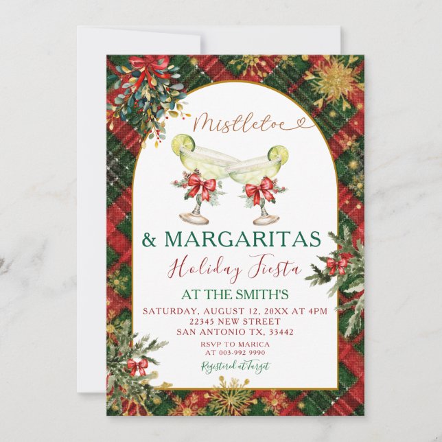 Plaid Mistletoe & Margaritas Holiday Party Invitat Invitation (Front)