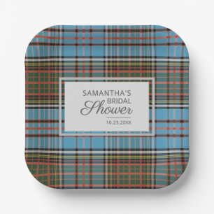 Plaid Modern Bridal Shower Custom Name Paper Plate